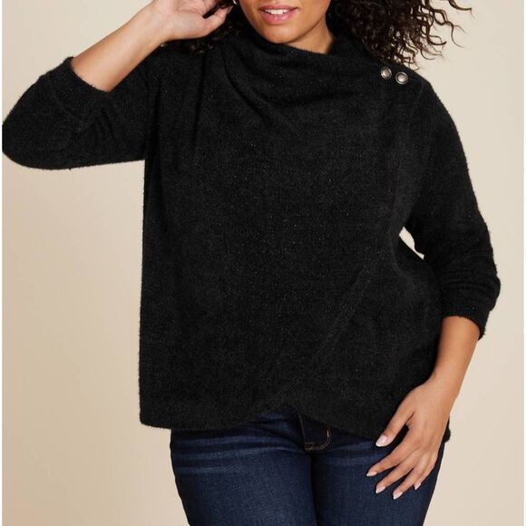NWT Maurices black 2x Metallic Asymmetrical Cardigan (L) - Picture 1 of 6